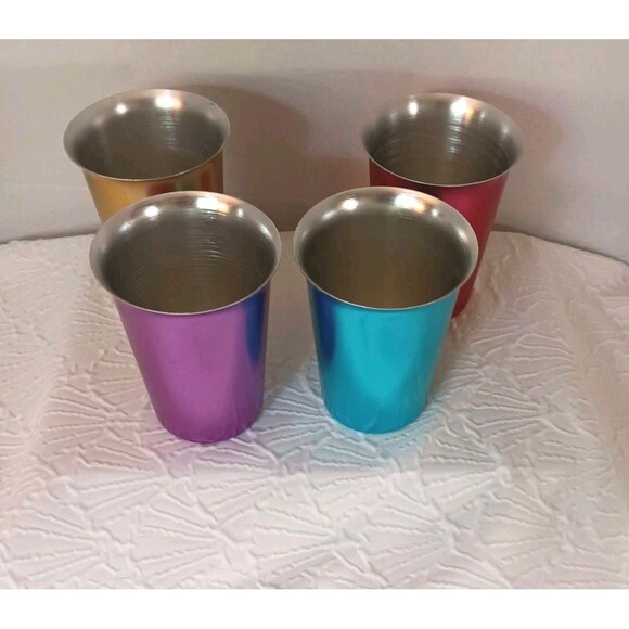 Vintage Jewel Tone Aluminum Cups 4 In the Set Mid-century 5 inches Tall - Picture 3 of 10